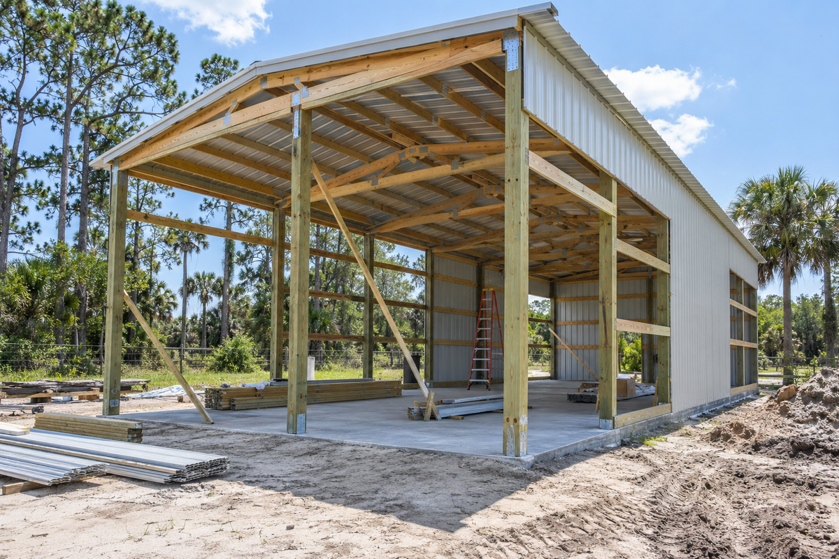 Florida pole barn wind-code construction