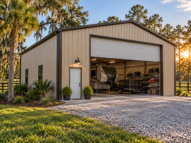 Pole barn storage building in Florida