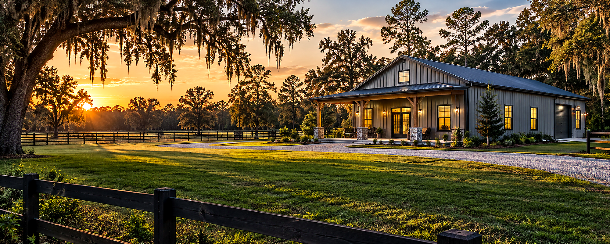 Rural North Central Florida property at sunset